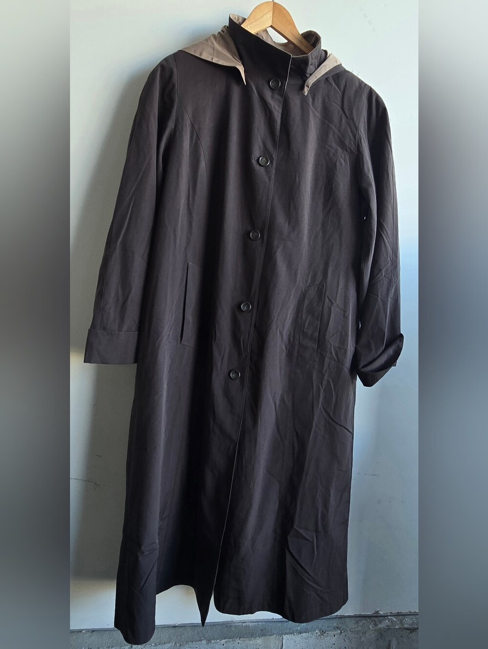 Fleet Street Hooded Long Raincoat in Chocolate Brown - Great Condition